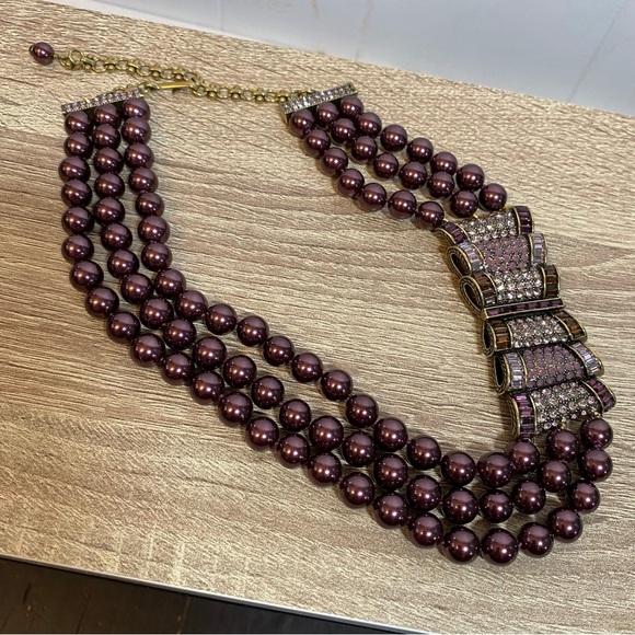 Heidi Daus Passion for Pretty Faux Purple Pearls Focal Crystals Signed Statement - Picture 7 of 9